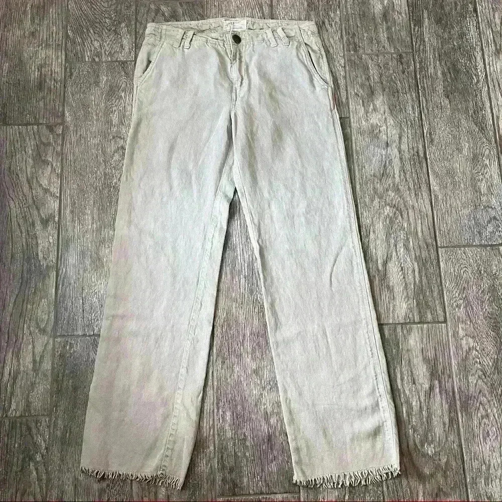 Current Elliott Womens Khaki Raw Hem Straight Leg Pants Size 30